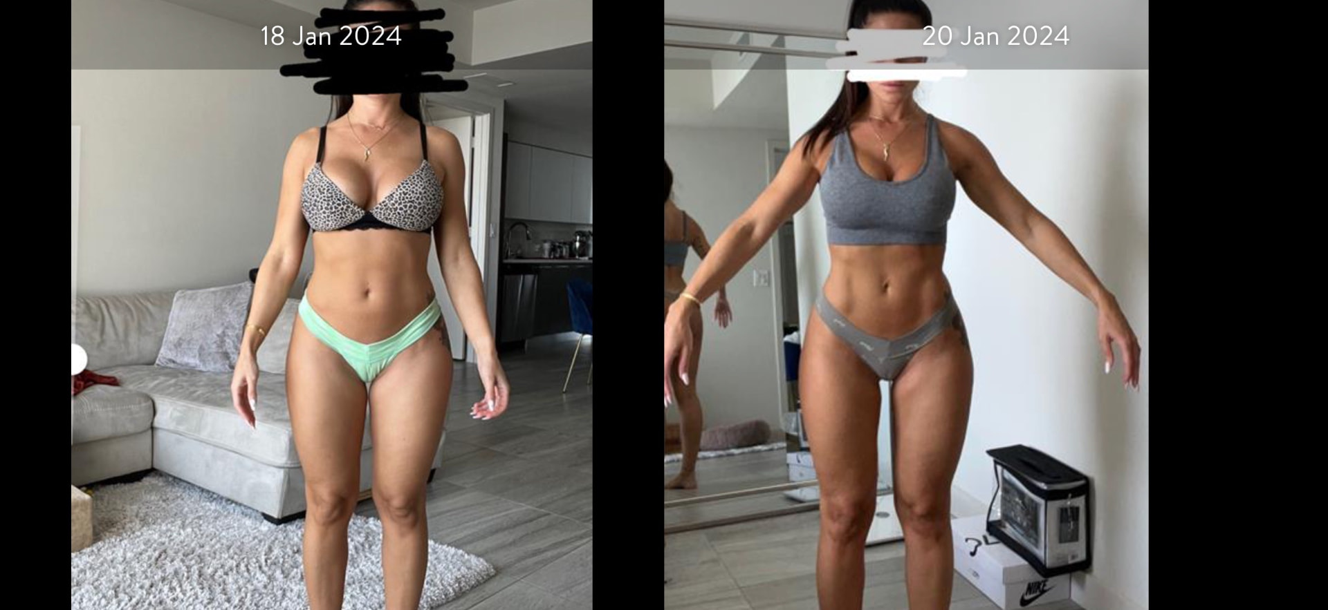 Client transformation progress photos from January 2024